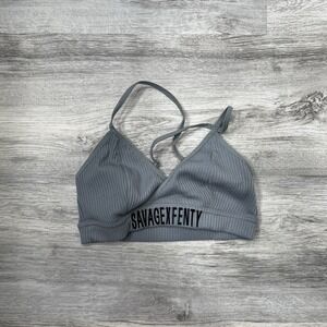 Savage X Fenty Bralette‎ Ribbed Knit Lounge Casual Triangle Bra Comfy Gray Sz S